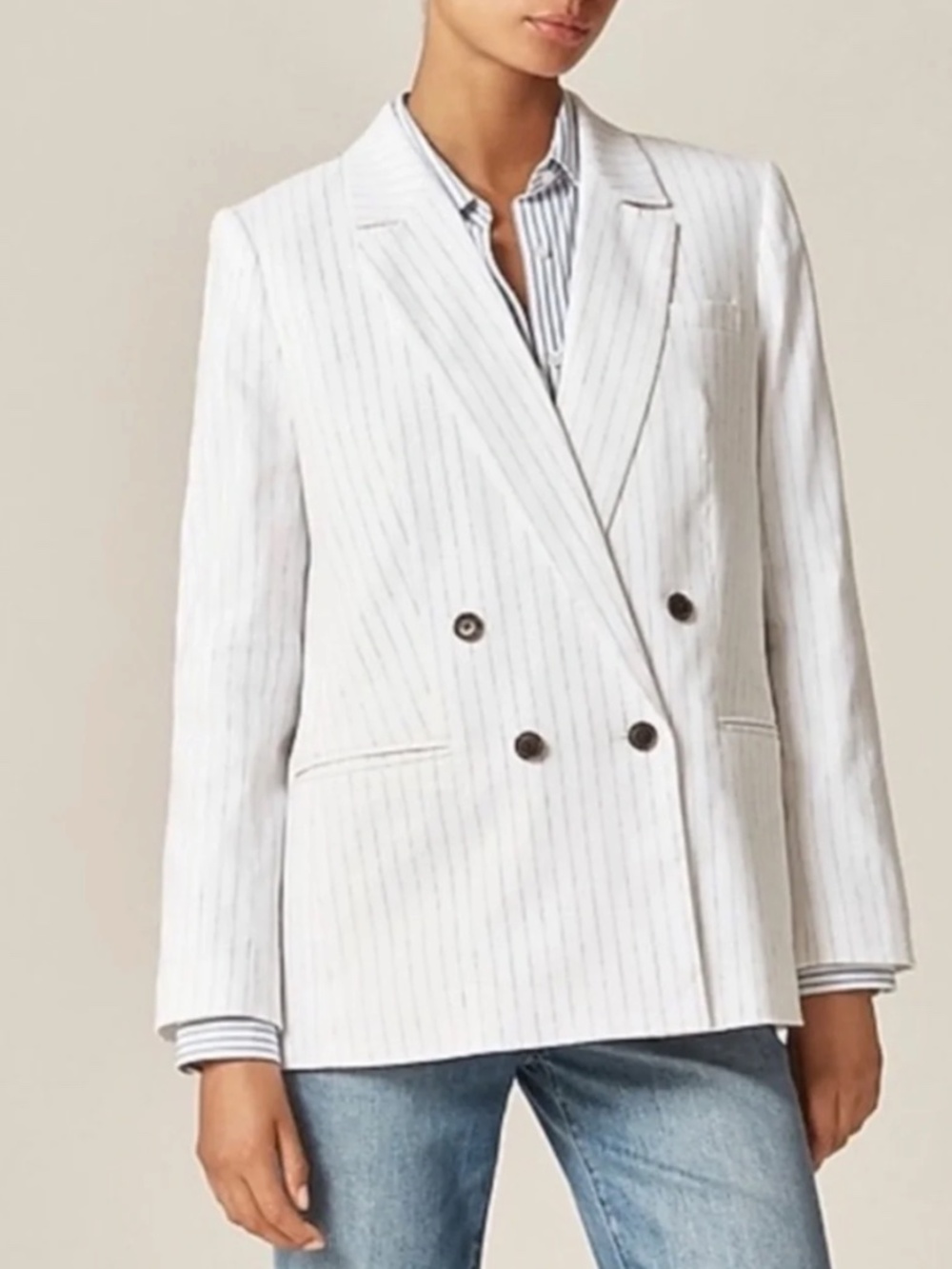 J. Crew Double-breasted Linen Blend Blazer in Pinstripe - Picture 2 of 6